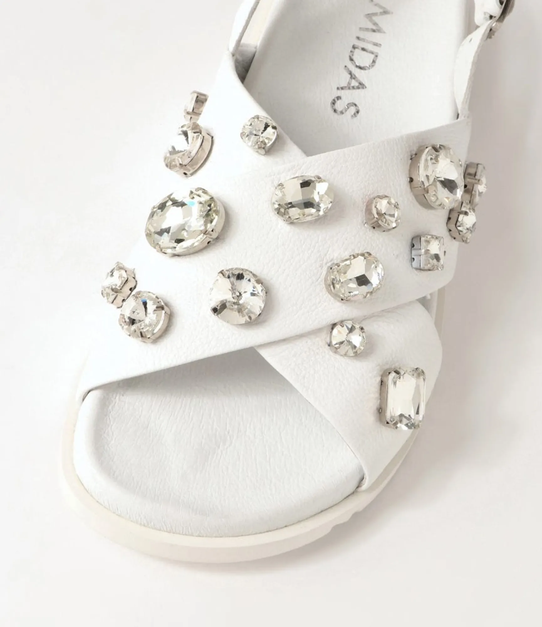 Fashion Midas Shoes Tibbs White Silver Jewels Leather Sandals