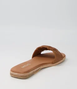 Cheap Midas Shoes Tokio Tan Leather Slides