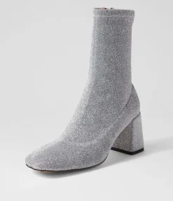 Cheap Midas Shoes Trusted Silver Glitter Stretch Fabric Ankle Boots