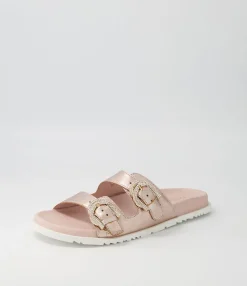 Clearance Midas Shoes Tullies Pale Rose Gold Leather Slides