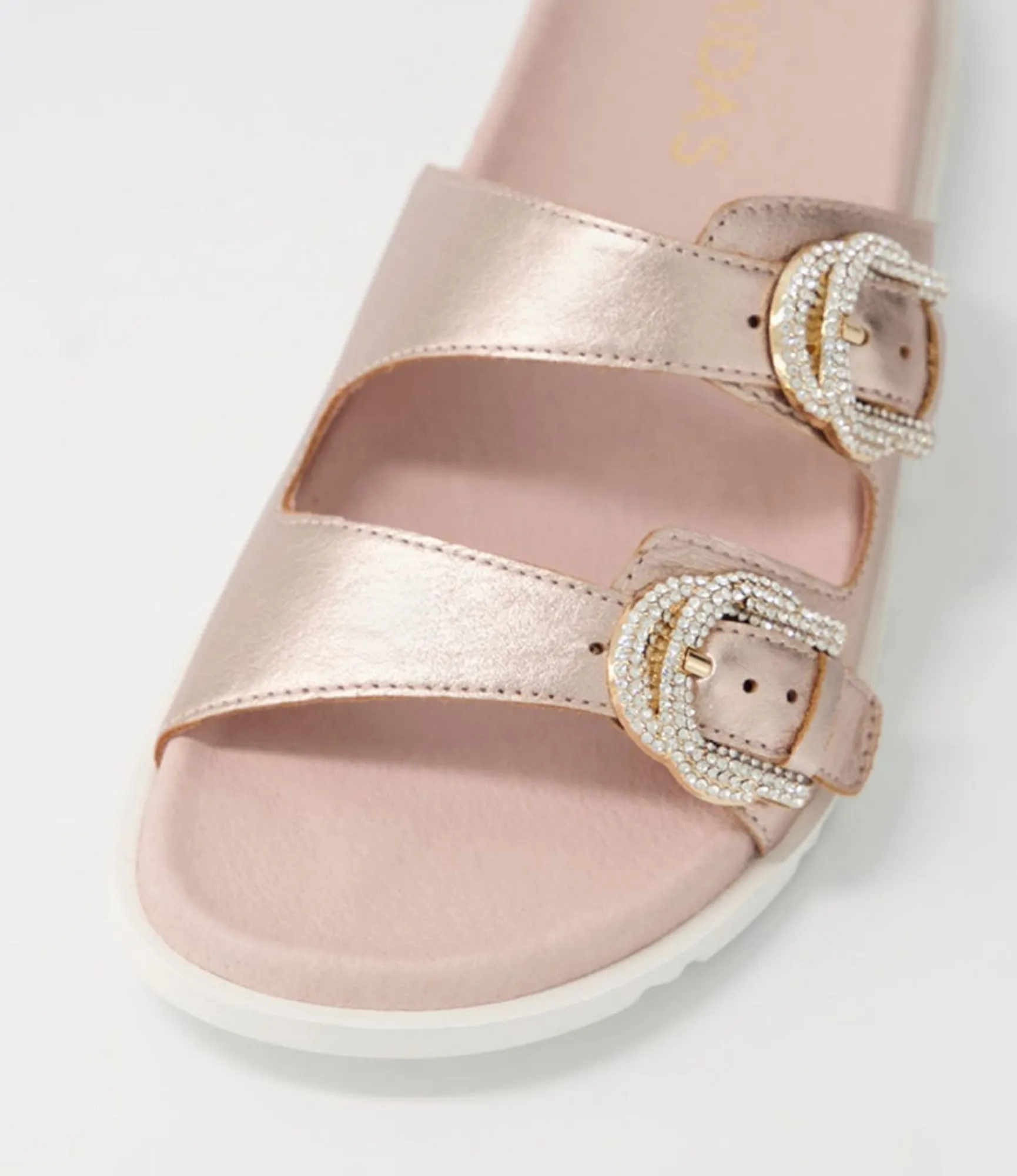 Clearance Midas Shoes Tullies Pale Rose Gold Leather Slides