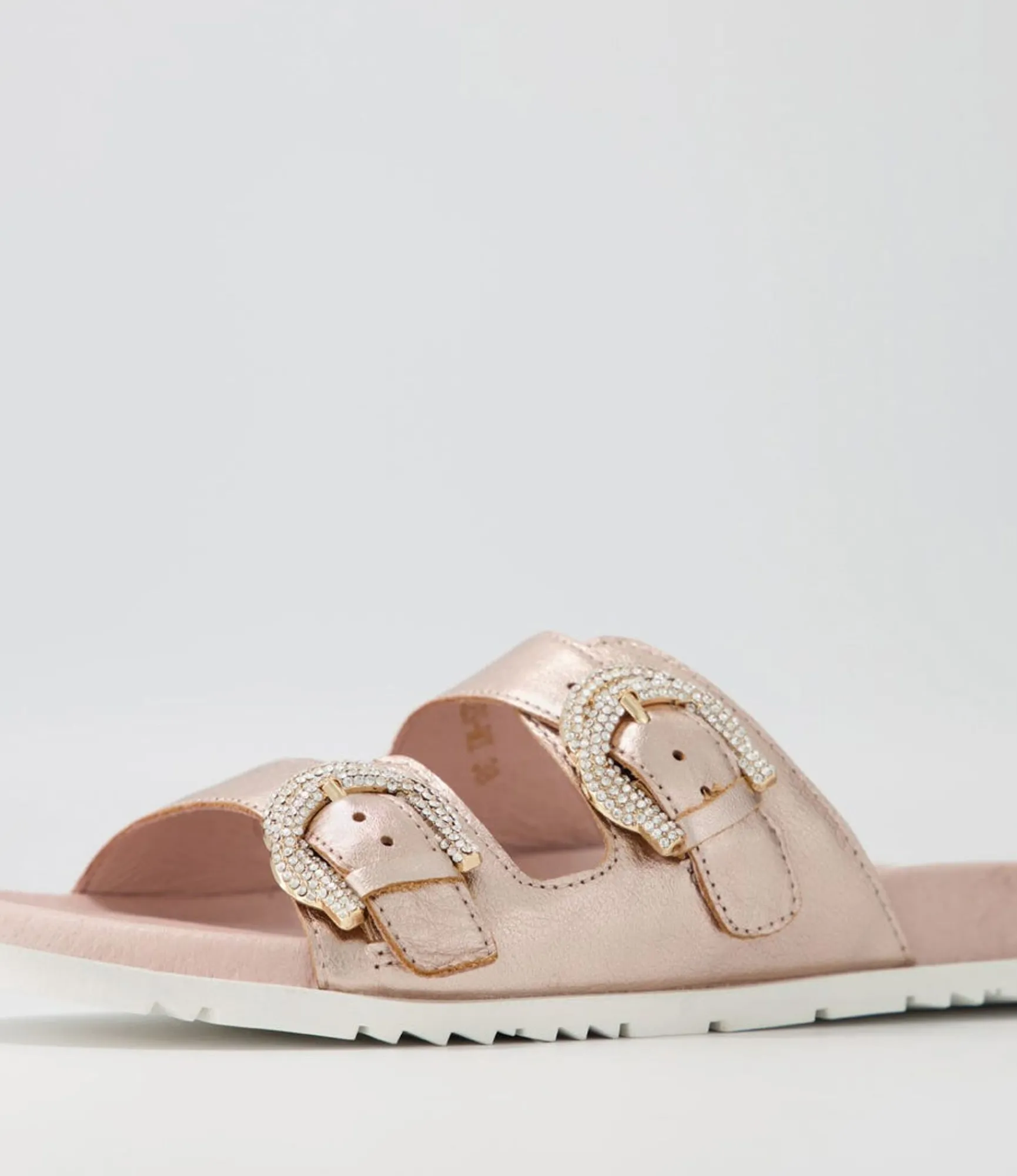 Clearance Midas Shoes Tullies Pale Rose Gold Leather Slides