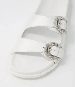 Online Midas Shoes Tullies White Leather Slides