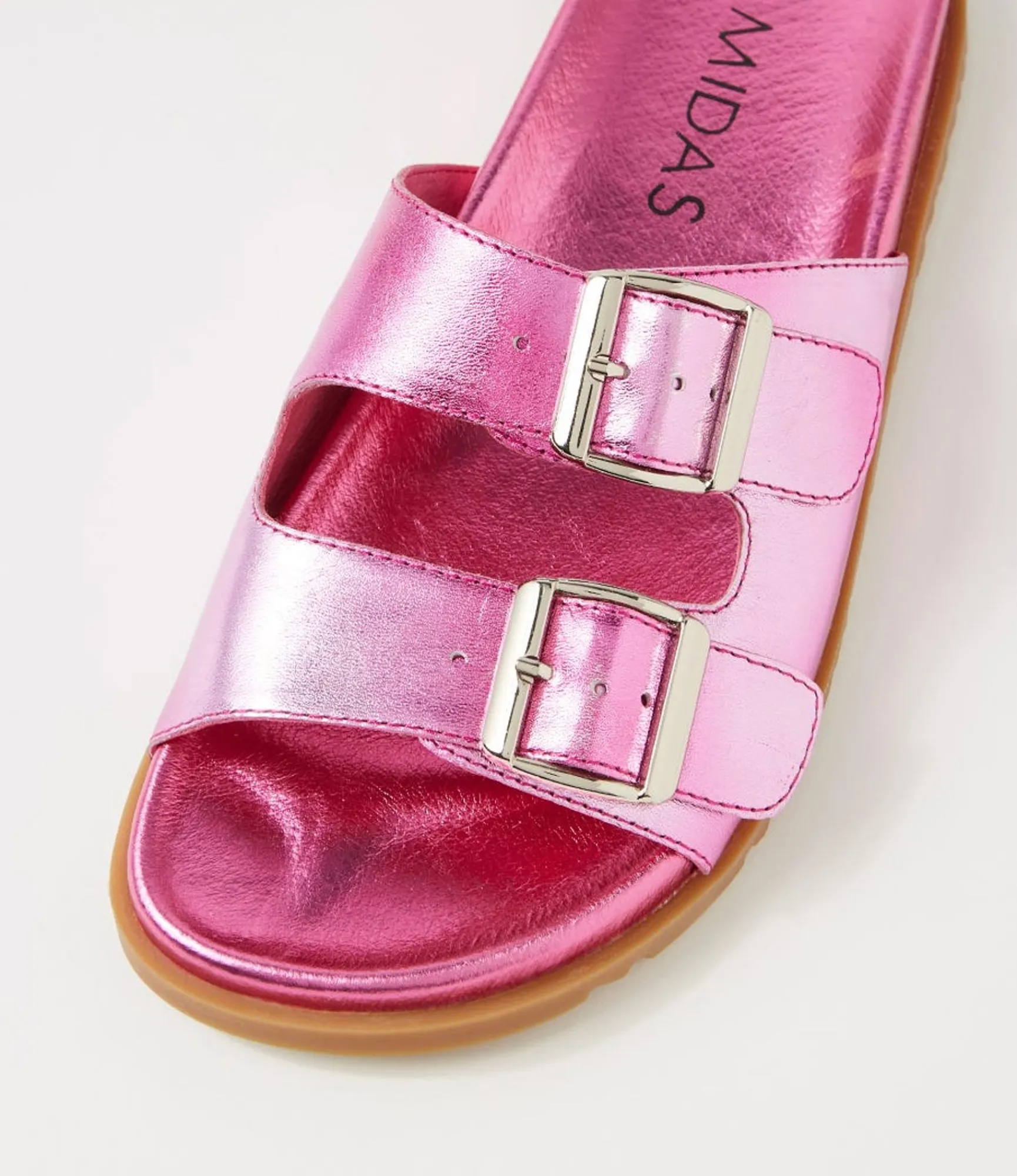 Fashion Midas Shoes Tymes Fuchsia Mix Leather Slides