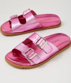 Fashion Midas Shoes Tymes Fuchsia Mix Leather Slides