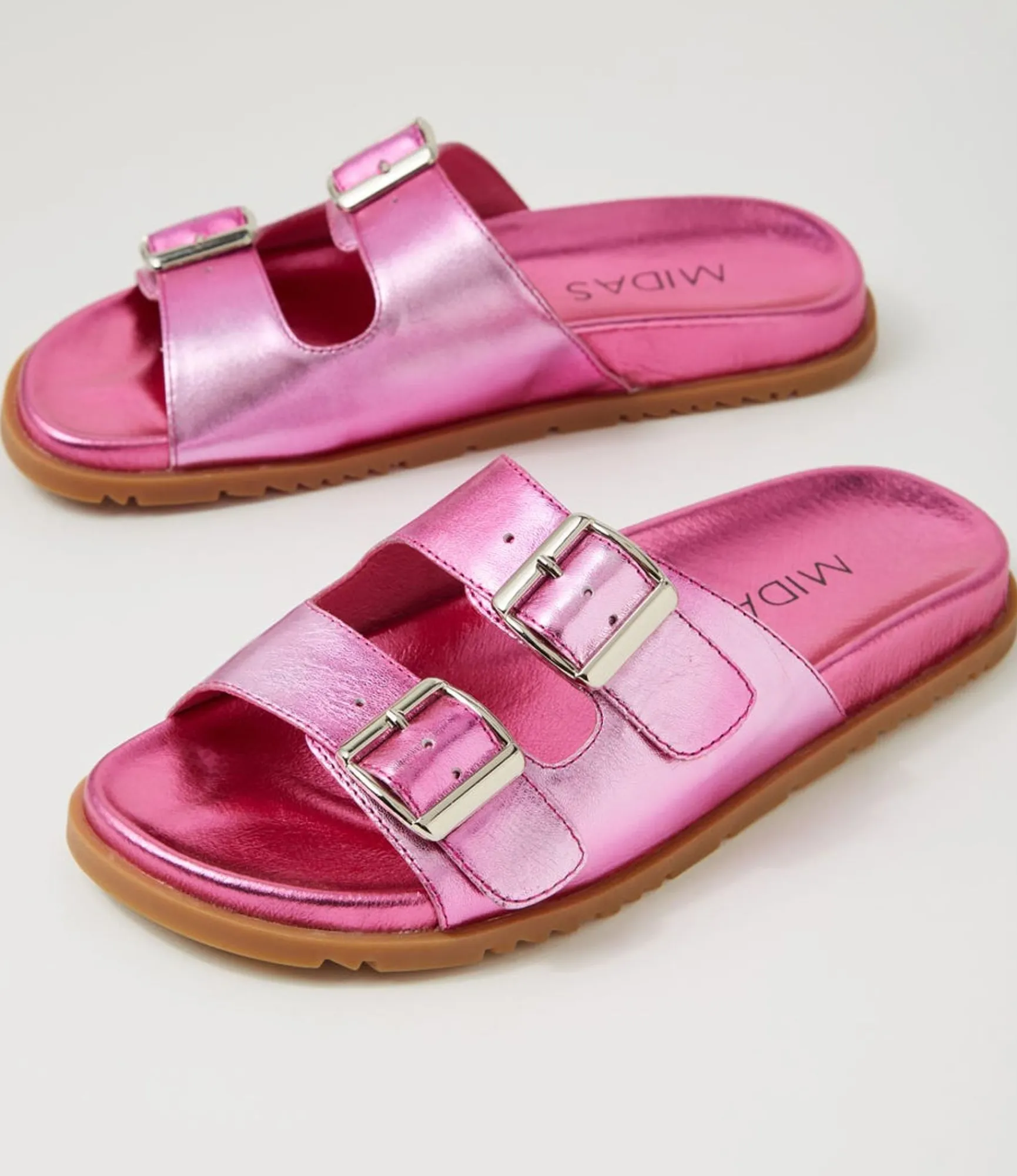 Fashion Midas Shoes Tymes Fuchsia Mix Leather Slides