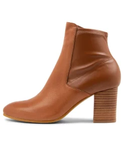New Midas Shoes Uluv Cognac Leather Stretch Ankle Boots