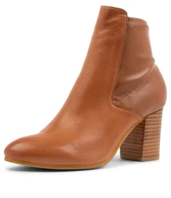 New Midas Shoes Uluv Cognac Leather Stretch Ankle Boots