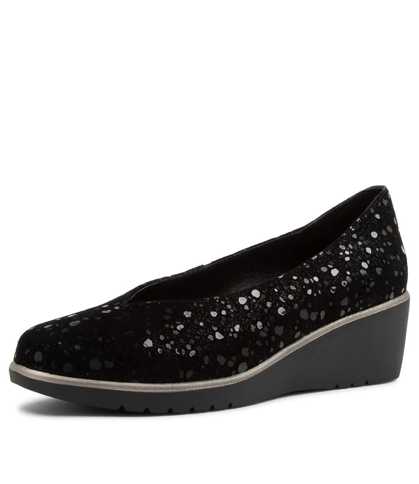 Outlet Midas Shoes Umer Black Sparkle Suede Wedges