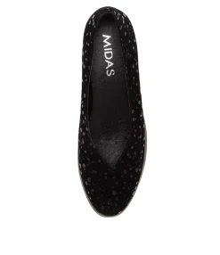 Outlet Midas Shoes Umer Black Sparkle Suede Wedges