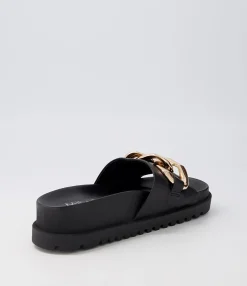 New Midas Shoes Uno Black Leather Slides