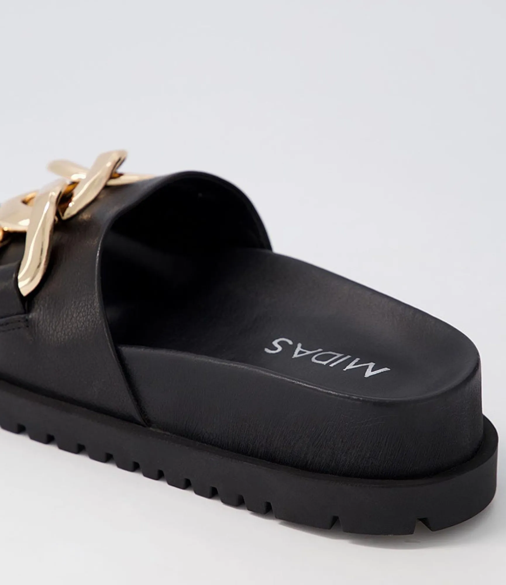 New Midas Shoes Uno Black Leather Slides