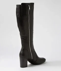 Fashion Midas Shoes Usay Black Leather Knee High Boots