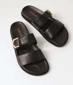 Flash Sale Midas Shoes Valanse Black Leather Slides