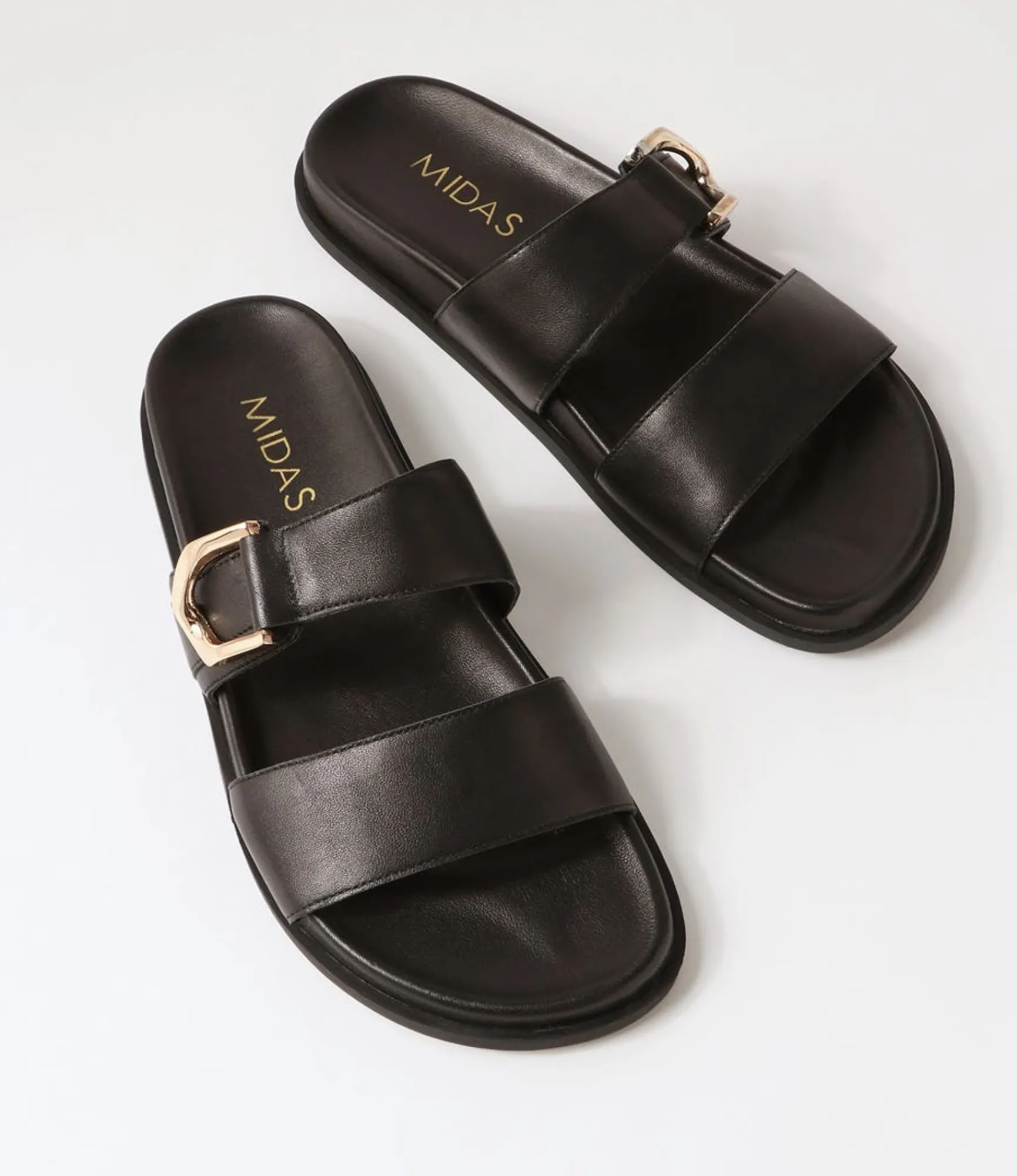 Flash Sale Midas Shoes Valanse Black Leather Slides
