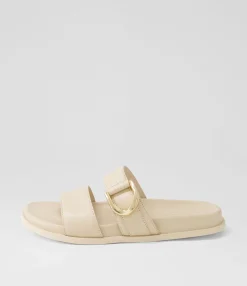 Hot Midas Shoes Valanse Cream Leather Slides