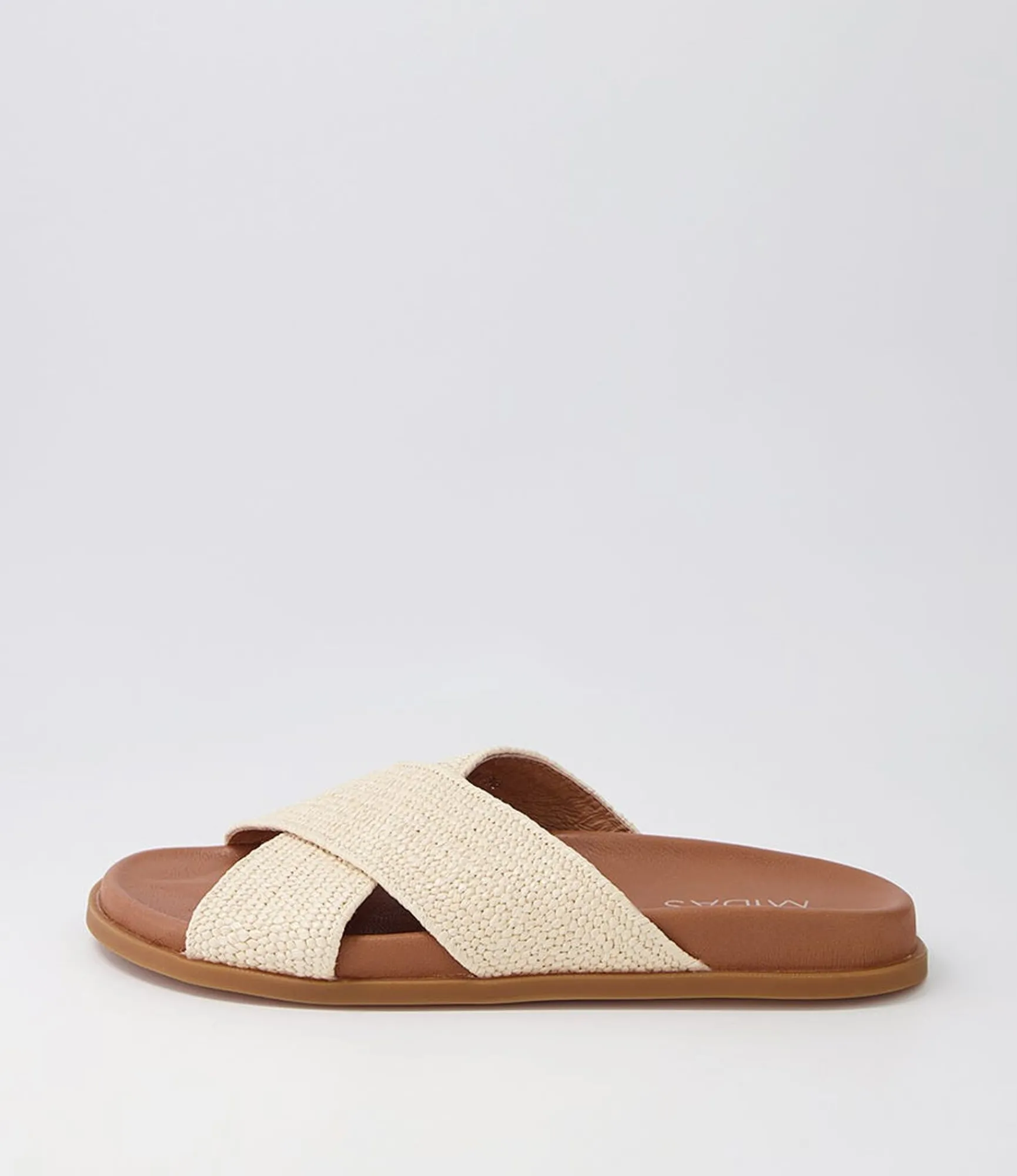 Fashion Midas Shoes Velena Natural Dark Tan Woven Leather Slides