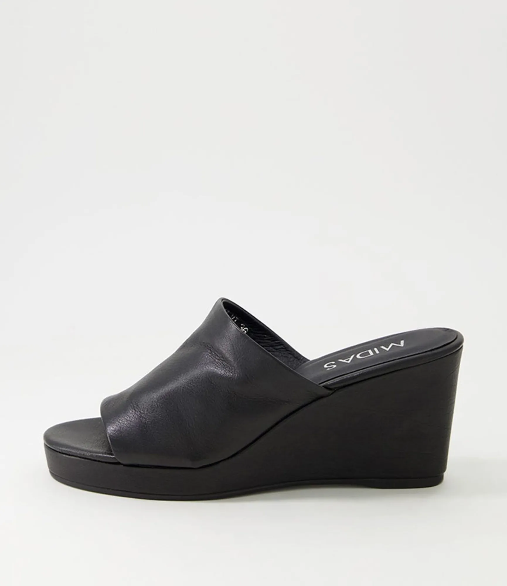 Hot Midas Shoes Walli Black Leather Slides