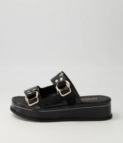 Clearance Midas Shoes Wandery Black Wrinkle Patent Sandals