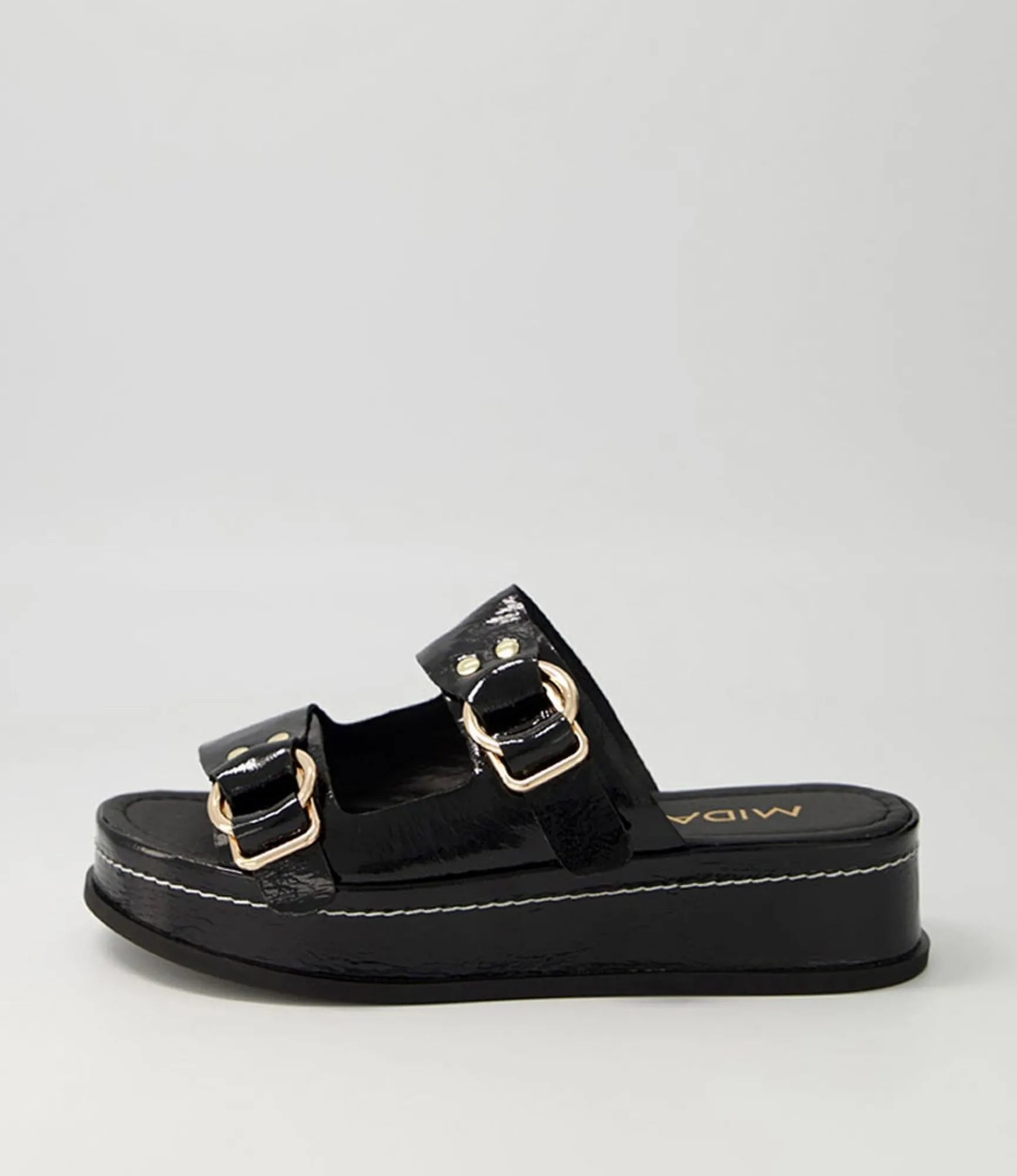 Clearance Midas Shoes Wandery Black Wrinkle Patent Sandals
