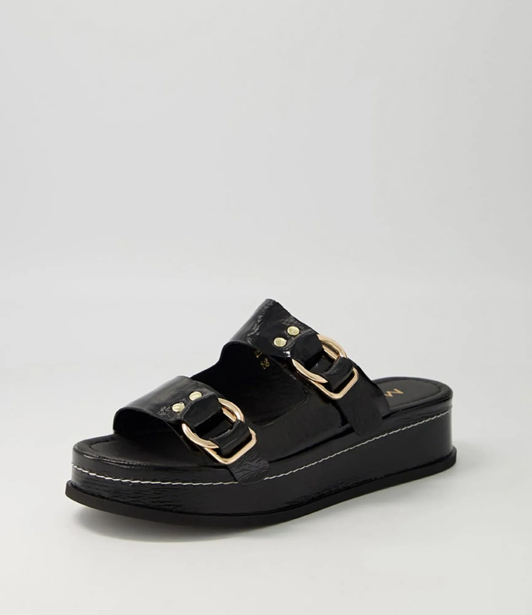 Clearance Midas Shoes Wandery Black Wrinkle Patent Sandals