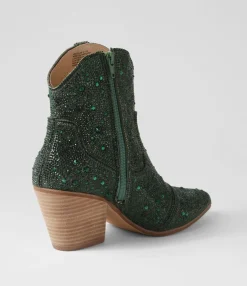 Fashion Midas Shoes Willis Green Jewel Fabric Ankle Boots