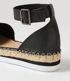 Clearance Midas Shoes Wynona Black Leather Espadrilles