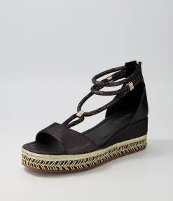 Cheap Midas Shoes Xavia Black Shimmer Leather Sandals