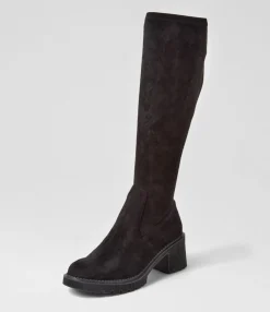 Cheap Midas Shoes Zarah Black Stretch Microsuede Knee High Boots