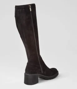 Cheap Midas Shoes Zarah Black Stretch Microsuede Knee High Boots