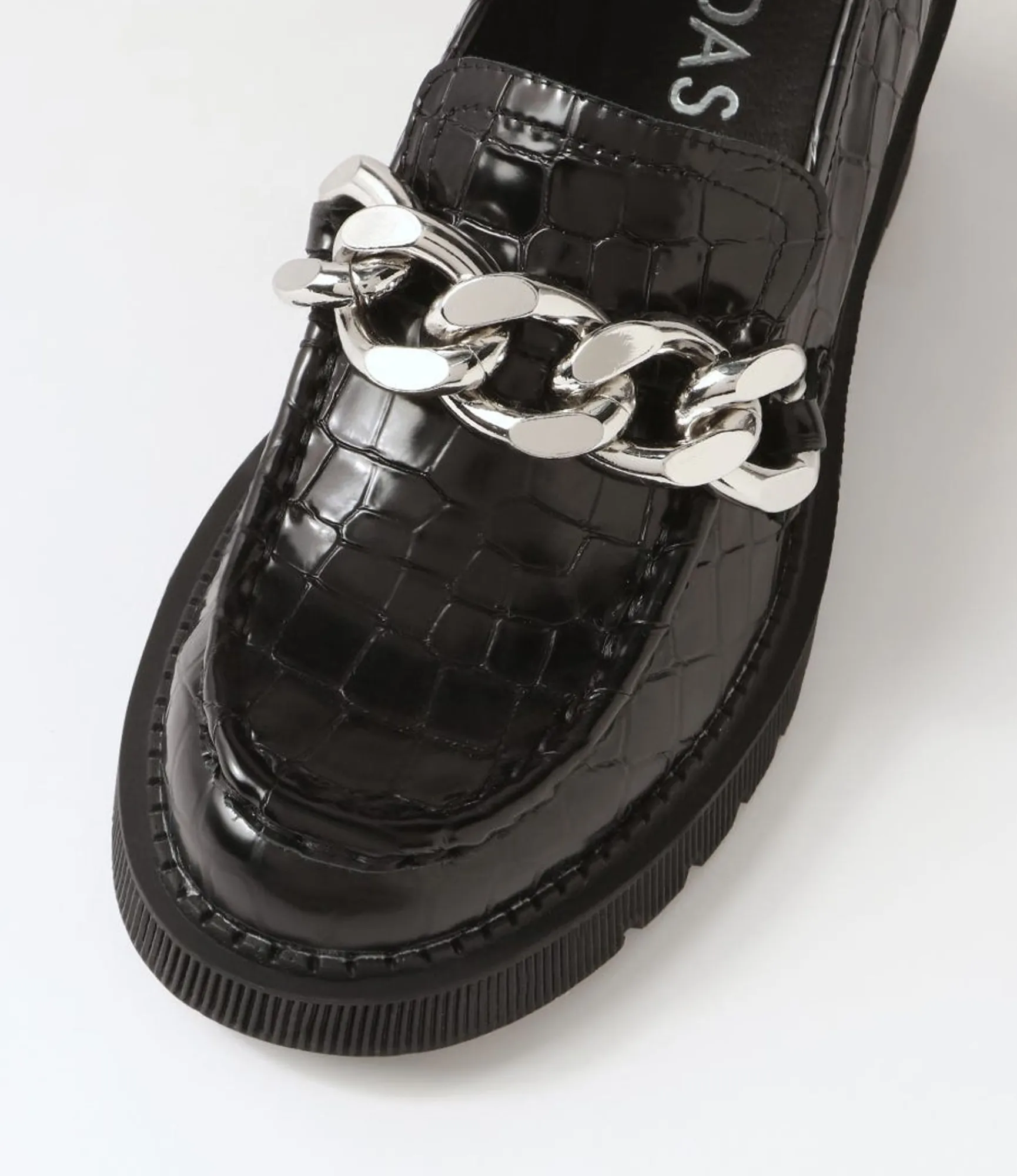 Discount Midas Shoes Zuzu Black Croc Leather Heels