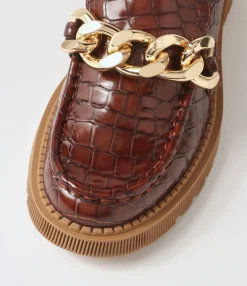 Best Midas Shoes Zuzu Nutmeg Croc Leather Heels